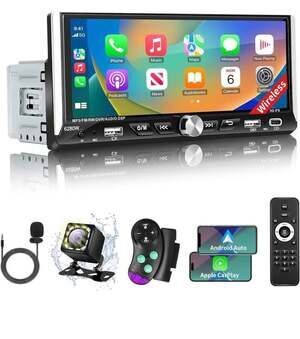 Single Din Car Stereo with Wireless Apple Carplay Android Auto,
